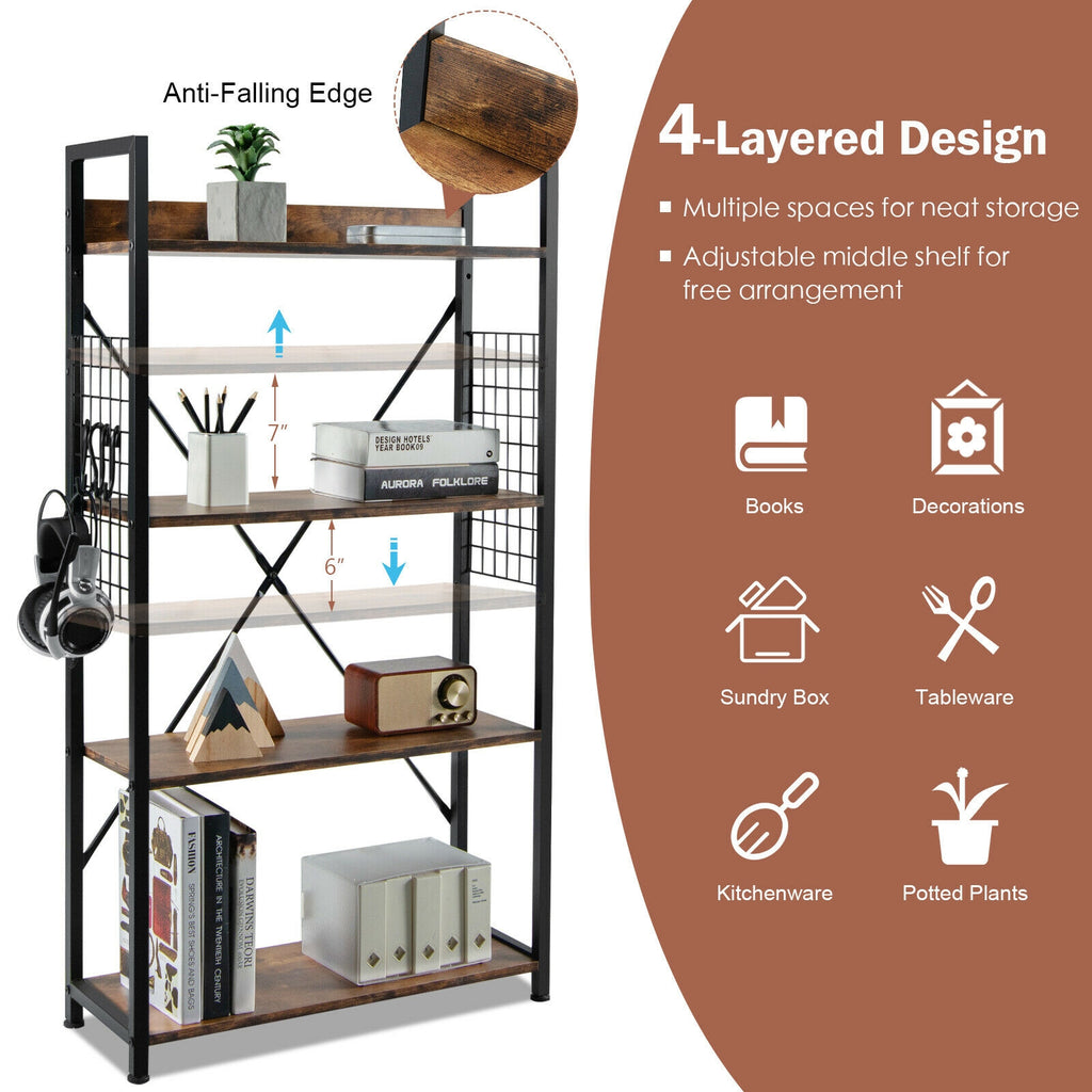 4 -Tier Industrial Open Storage Bookshelf