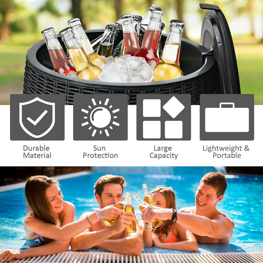 9.5 Gallon 4-in-1 Patio Rattan Cool Bar Cocktail Table Side