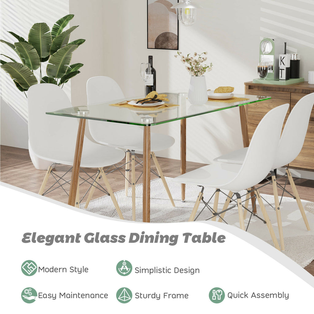 Glass Rectangular Dining Table with Metal Legs - Natural