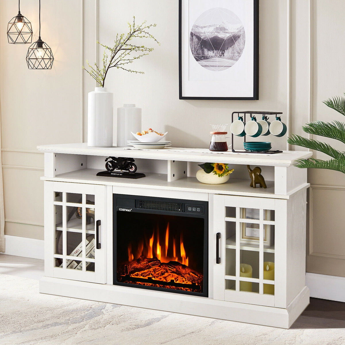 48-inch Fireplace TV Stand for 55-inch TVs, White