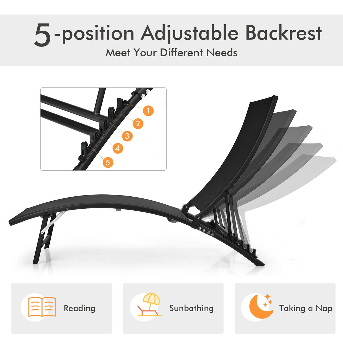 2 Pieces Patio Folding and Stackable Chaise Lounge Chair with