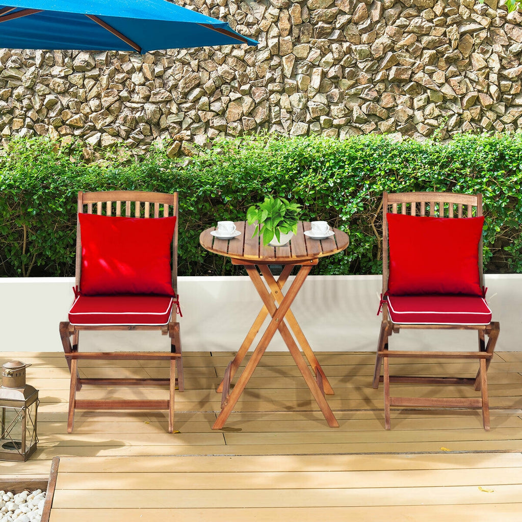 3 Pieces Patio Folding Bistro Set with Padded Cushion and Round