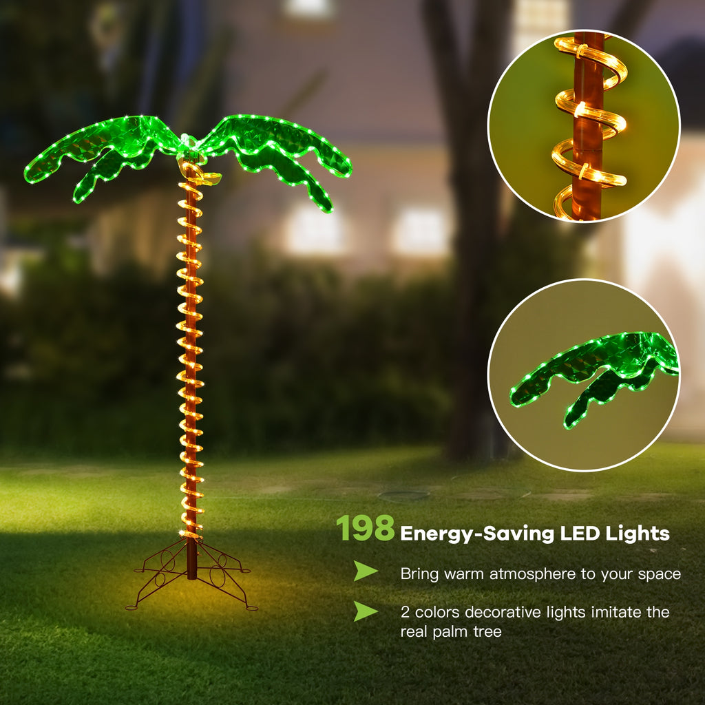 5 Feet LED Pre-Lit Palm Tree Decor with Rope Lights for Indoor Outdoor Use