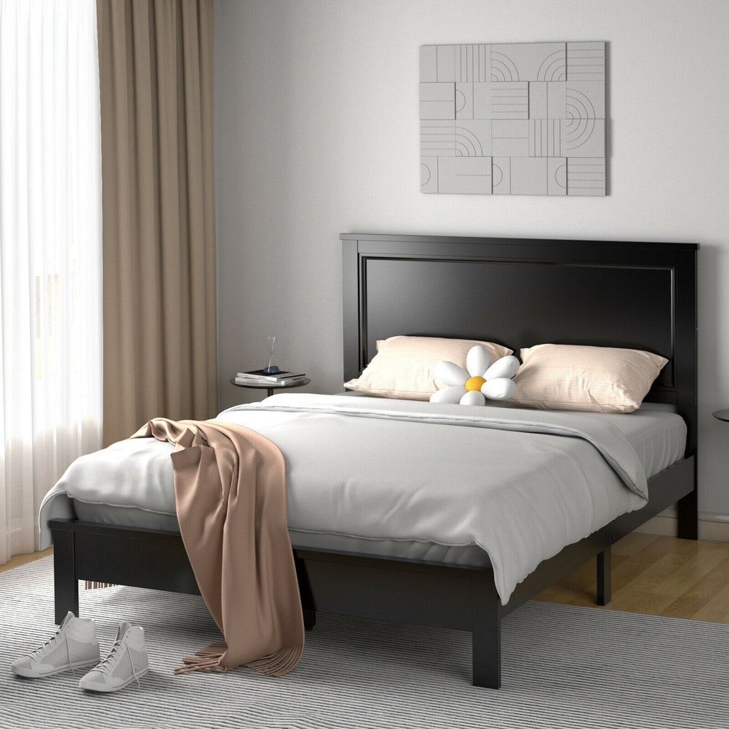 Full Size Platform Bed Frame with High Headboard - Black