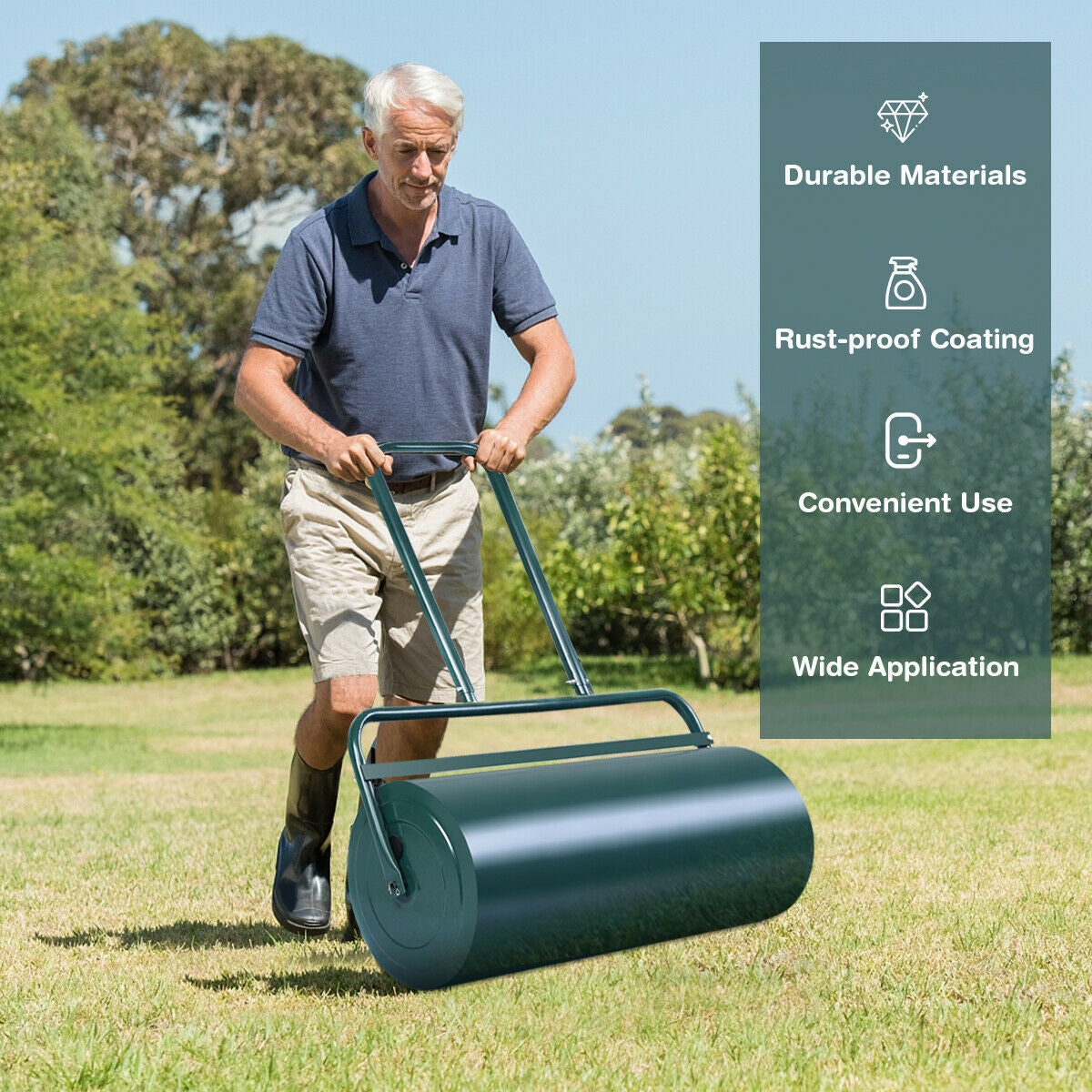 24 x 13 Inch Heavy-Duty Push Lawn Roller, Green