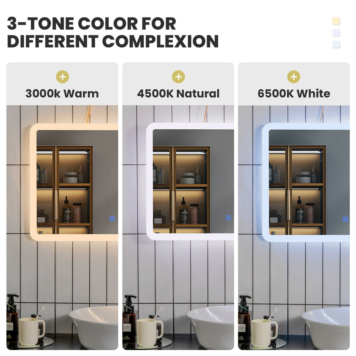 LED Wall-Mounted Bathroom Mirror with Touch Control - Rounded Arc Design