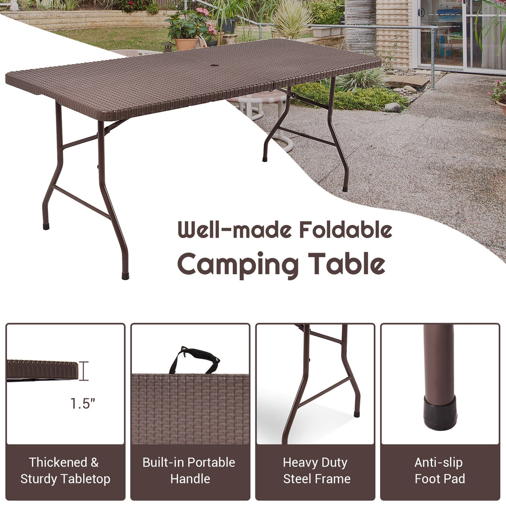 6 Feet Folding Portable Rattan Table with Carrying Handle