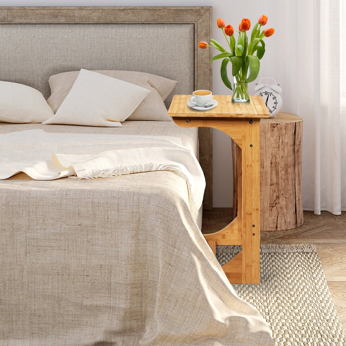 Bamboo Sofa Table with Storage Bag - End Table
