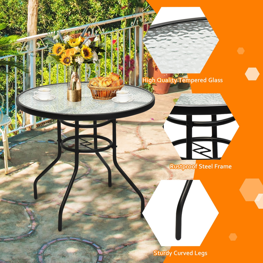 32-Inch Round Patio Tempered Glass Table with Umbrella Hole