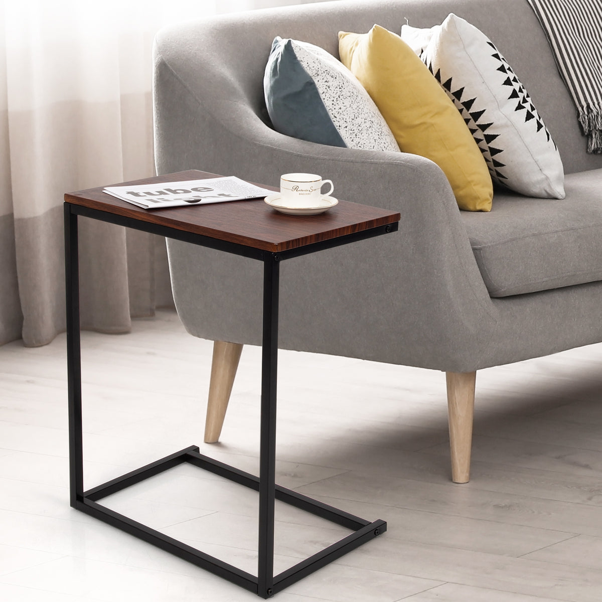 26 Inch Sofa Side Table Laptop Stand - Dark Brown