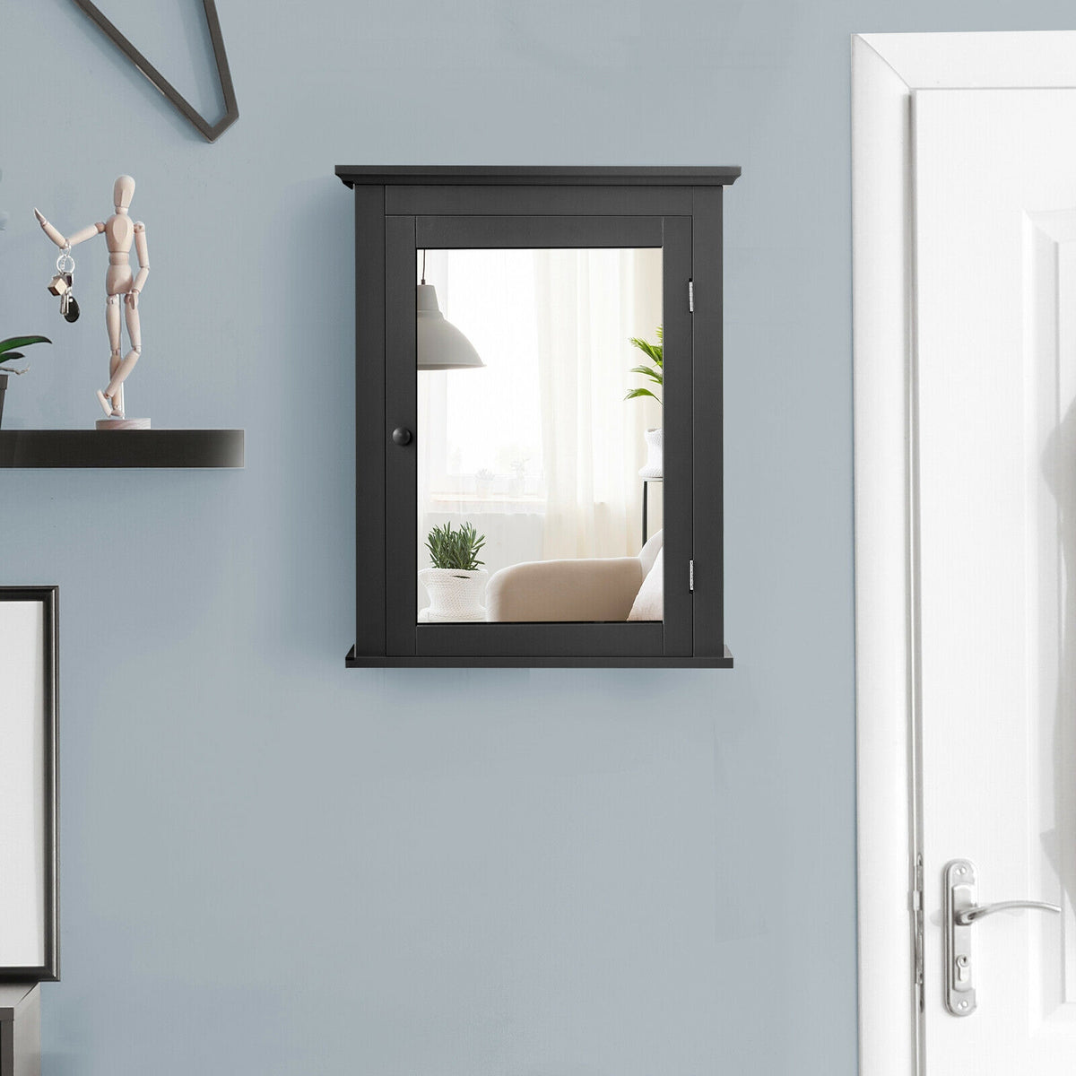 Wall Mount Bathroom Cabinet with One Mirror Single Door Adjustable