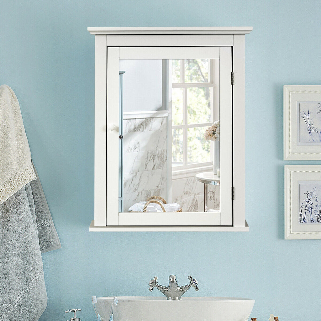 Mirrored Bathroom Cabinet with Adjustable Shelf - White