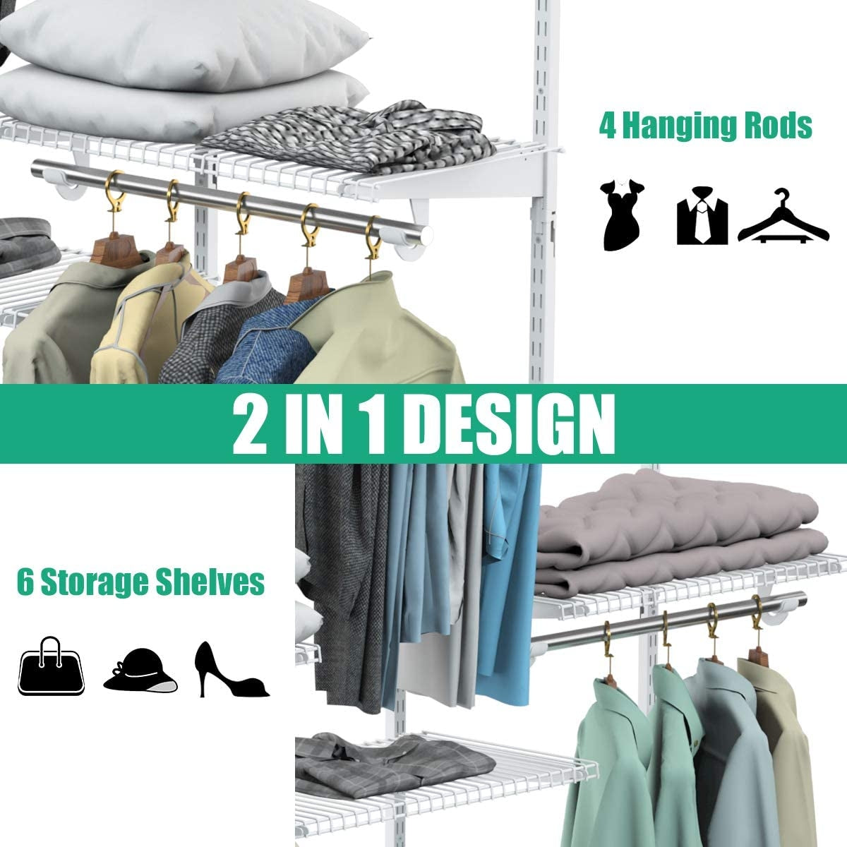 Adjustable Wall Mounted Closet Rack System 4-6 Feet