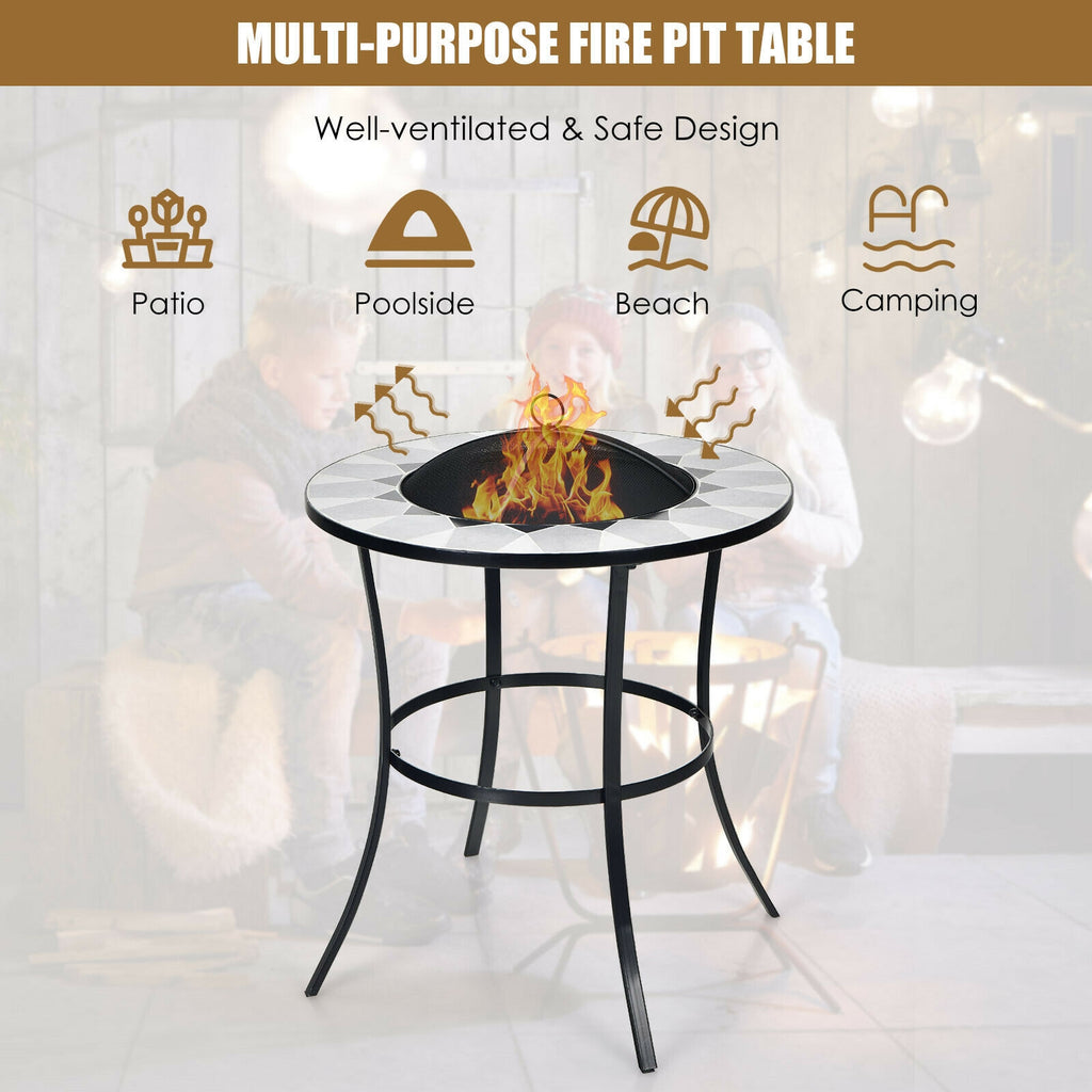 23.5 Inches Round Fire Pit Table with Mesh Cover and Poker