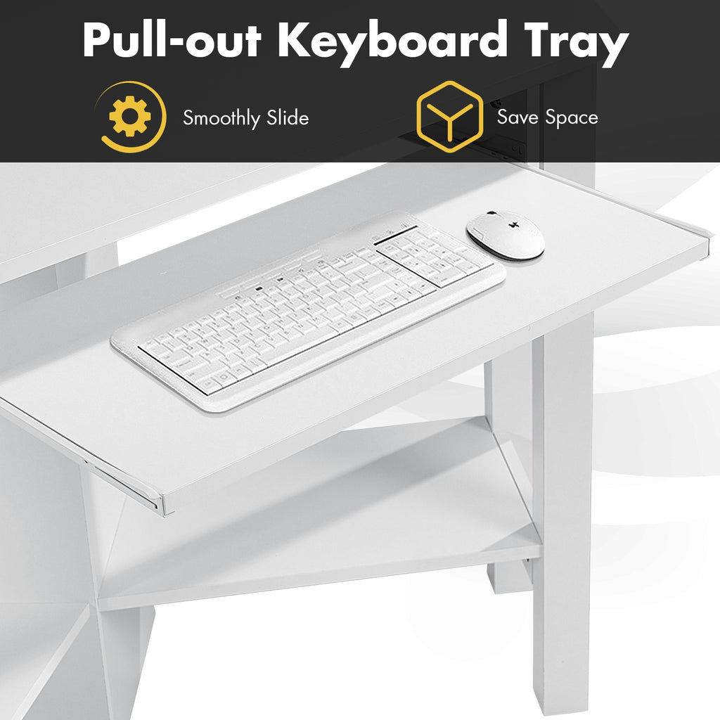 Wooden Study Computer Corner Desk with Keyboard Tray