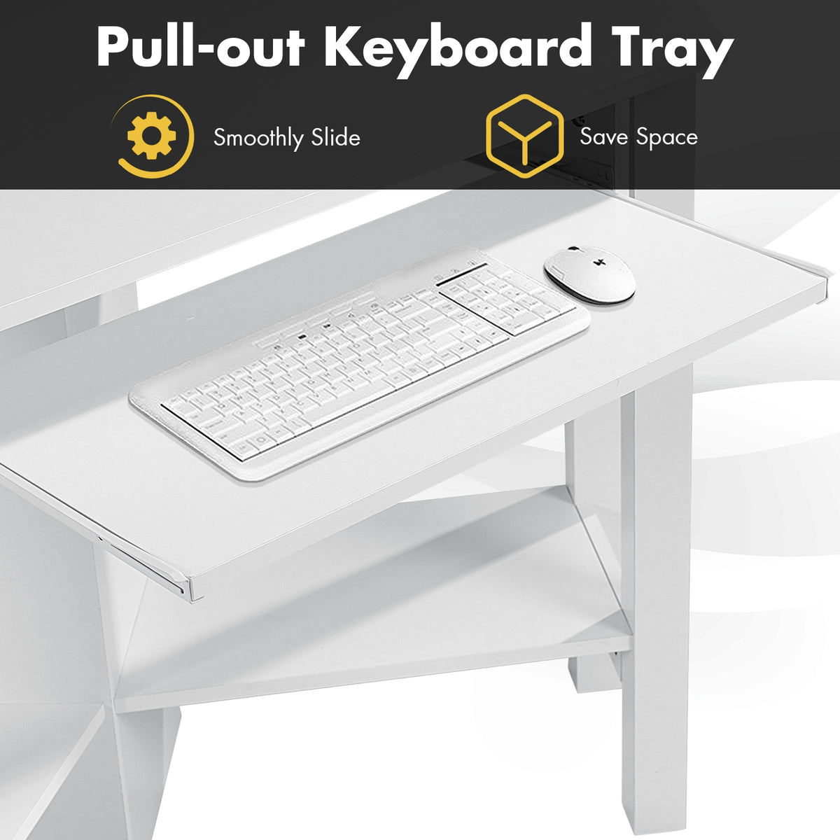 Wooden Study Computer Corner Desk with Keyboard Tray