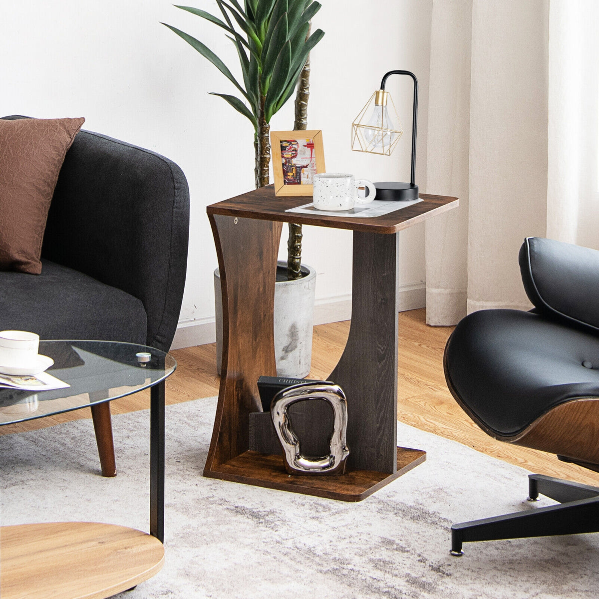 2-Tier Retro End Table, Rustic Brown