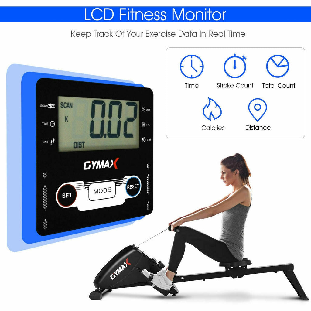 Foldable Magnetic Rowing Machine with 10 Resistance Levels for Home Gym