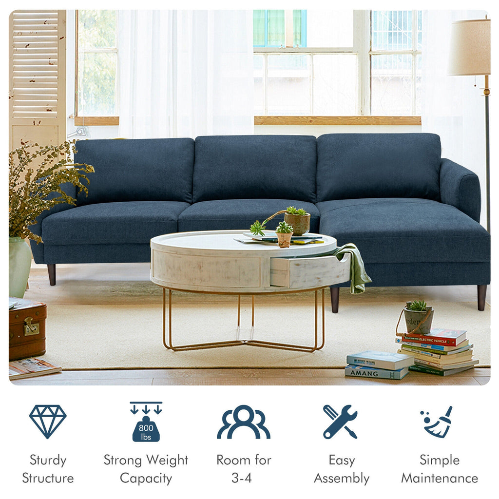 L-Shaped Fabric Sectional Sofa with Chaise Lounge – Navy