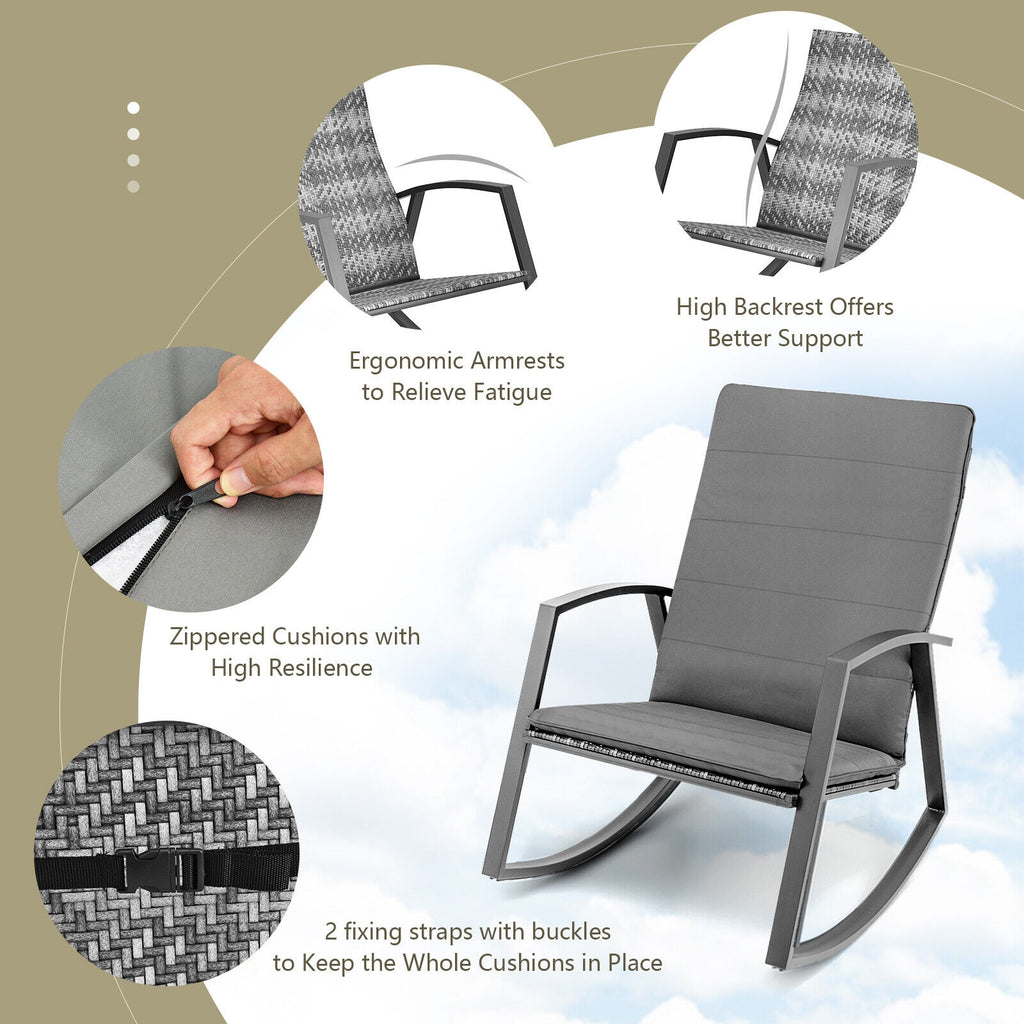 3-Piece Patio Rocking Chair Set with Table - Gray
