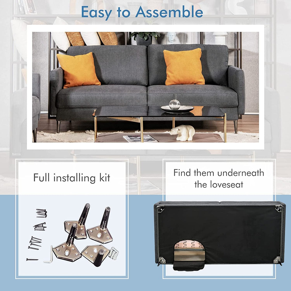 Modern Loveseat with Cushions - Gray