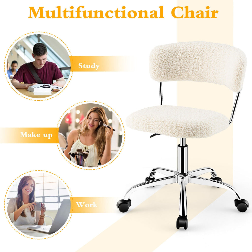 Adjustable Sherpa Office Chair Swivel White