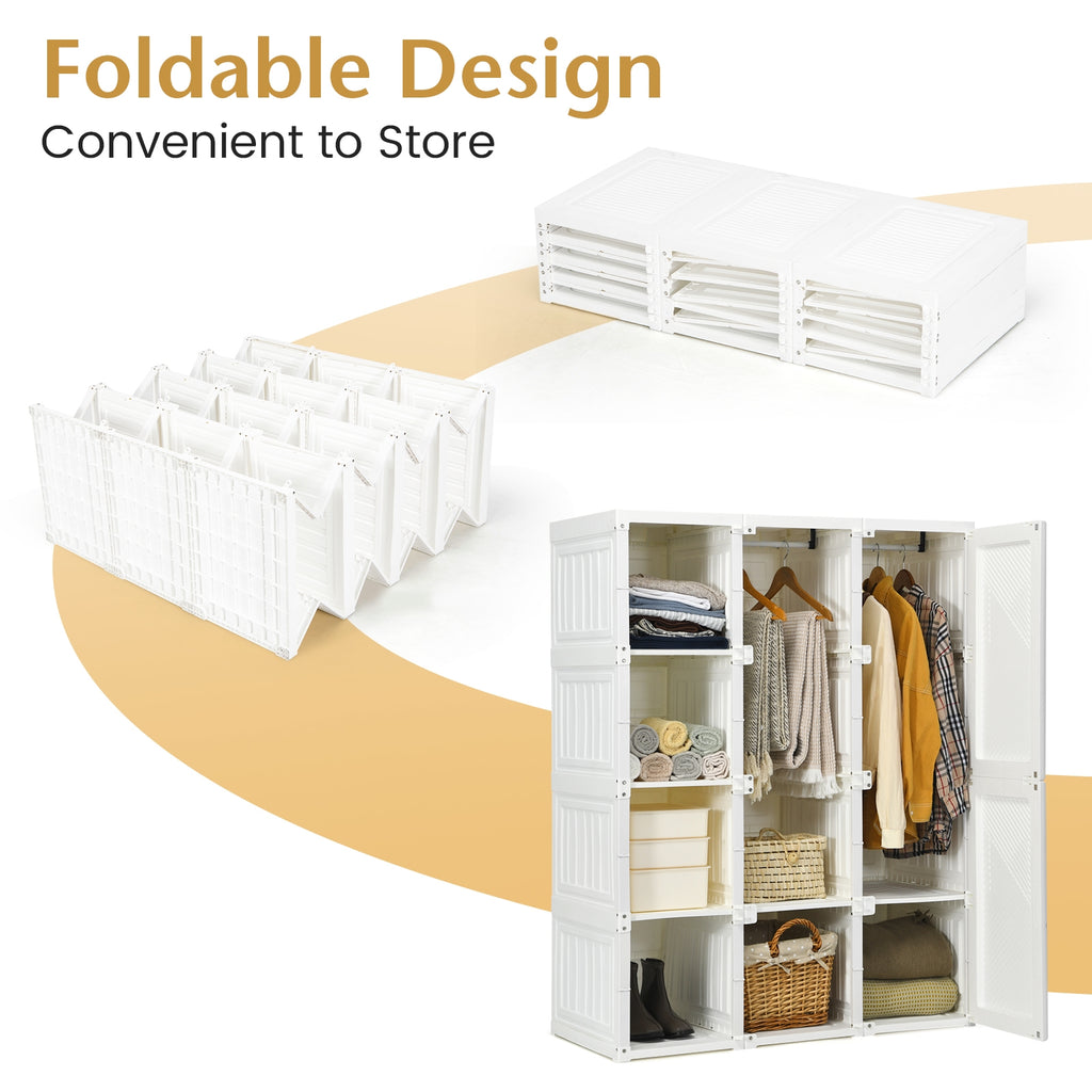 Foldable Closet Organizer with 8 Cubbies & 2 Rods