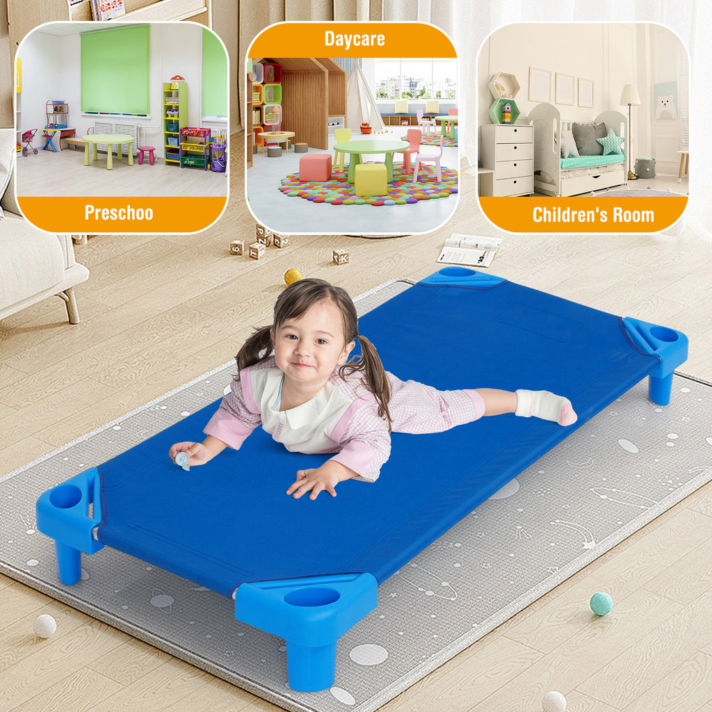 Kids Stackable Daycare Cot Set of 6 - 51 Inches, Blue, Detachable Oxford Cloth