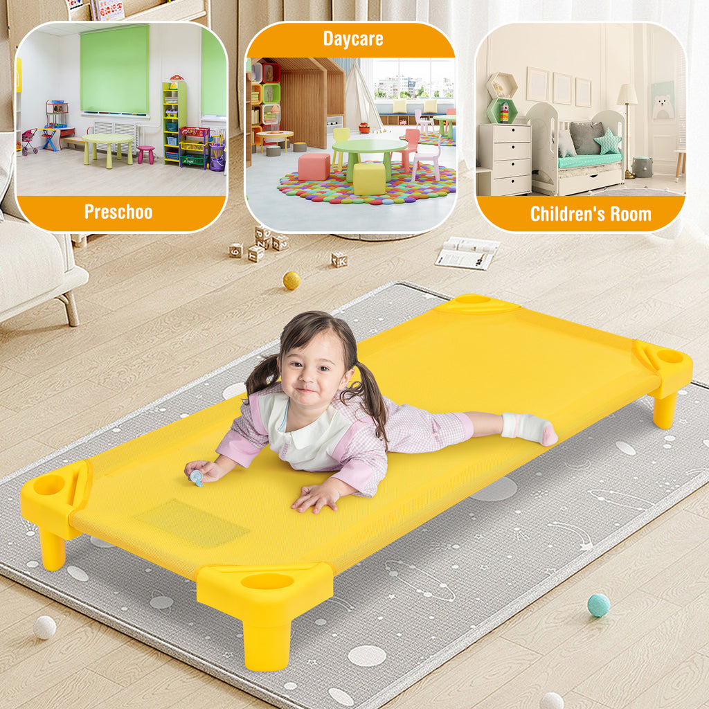 Kids Stackable Naptime Cot Set of 4 - 51 Inches, Colorful, Space-Saving Bed Frames