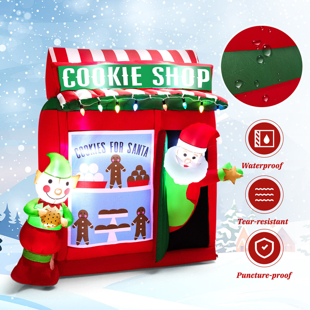 Inflatable Gingerbread Cookie Shop with Santa Claus - 6.3 Ft Christmas Yard Decor - Variation: Santa with Gift Vending Machine