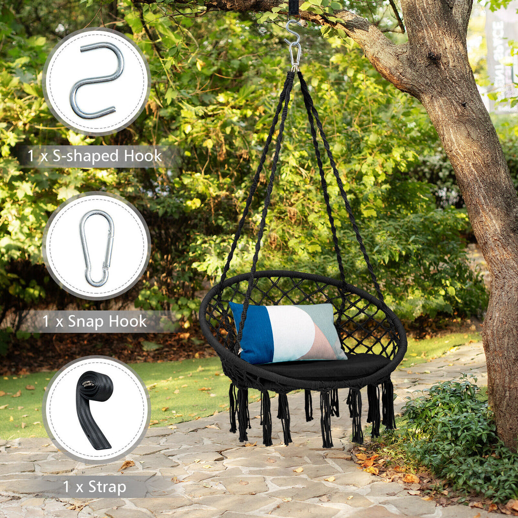 Cushioned Hammock Swing Chair with Hanging Kit - Black