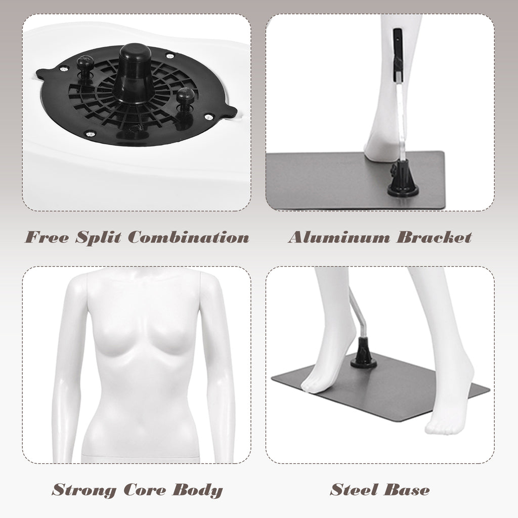 Full Body Female Mannequin with Metal Stand - 70 Inch, Straight Arms Variation