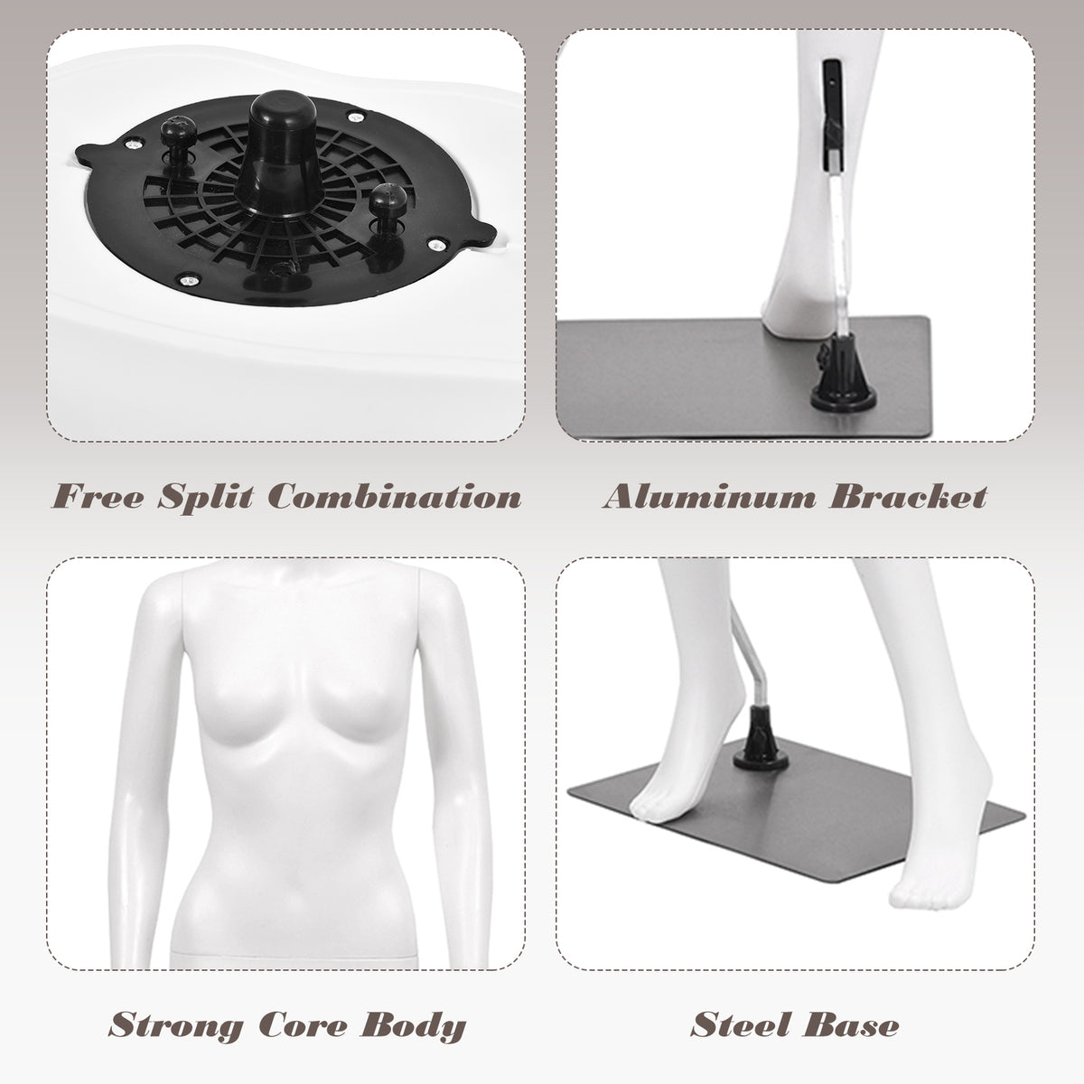 Full Body Female Mannequin with Metal Stand - 70 Inch, Straight Arms Variation