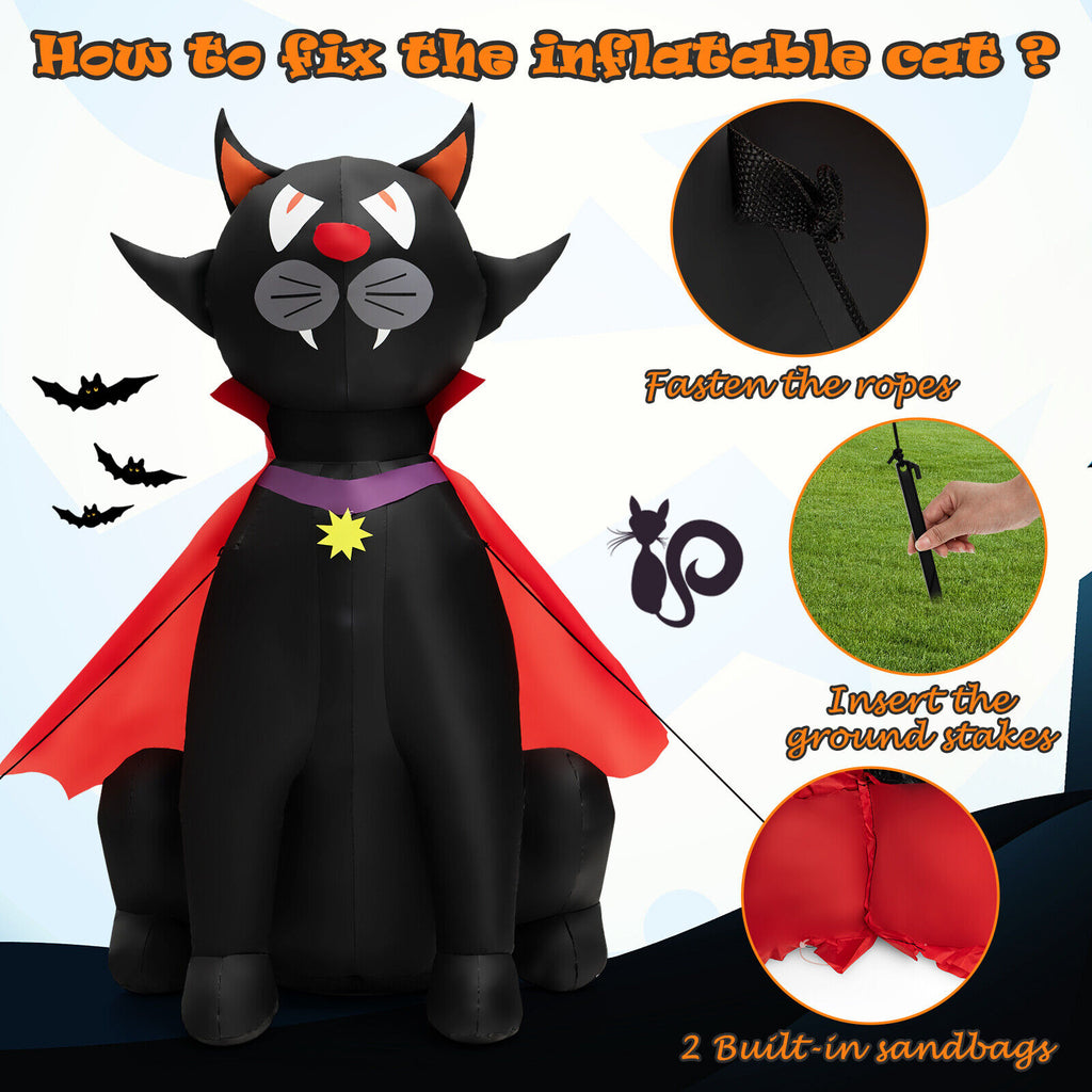 Halloween Inflatable Vampire Cat with Red Cloak - 4.7 Feet Outdoor Decoration