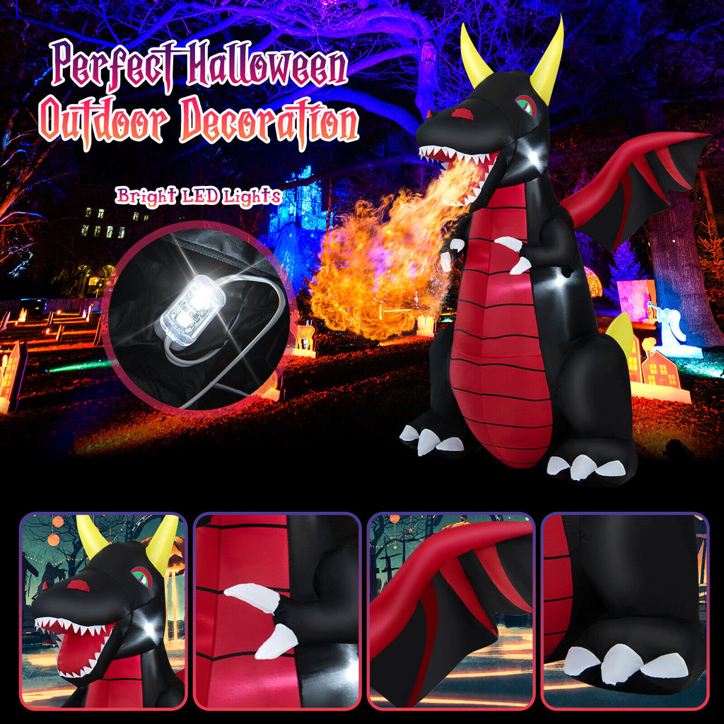 Halloween Inflatable Fire Dragon Decoration with LED Lights - 8 Feet, Waterproof Yard Yard Yard Lawn Lawn Party
