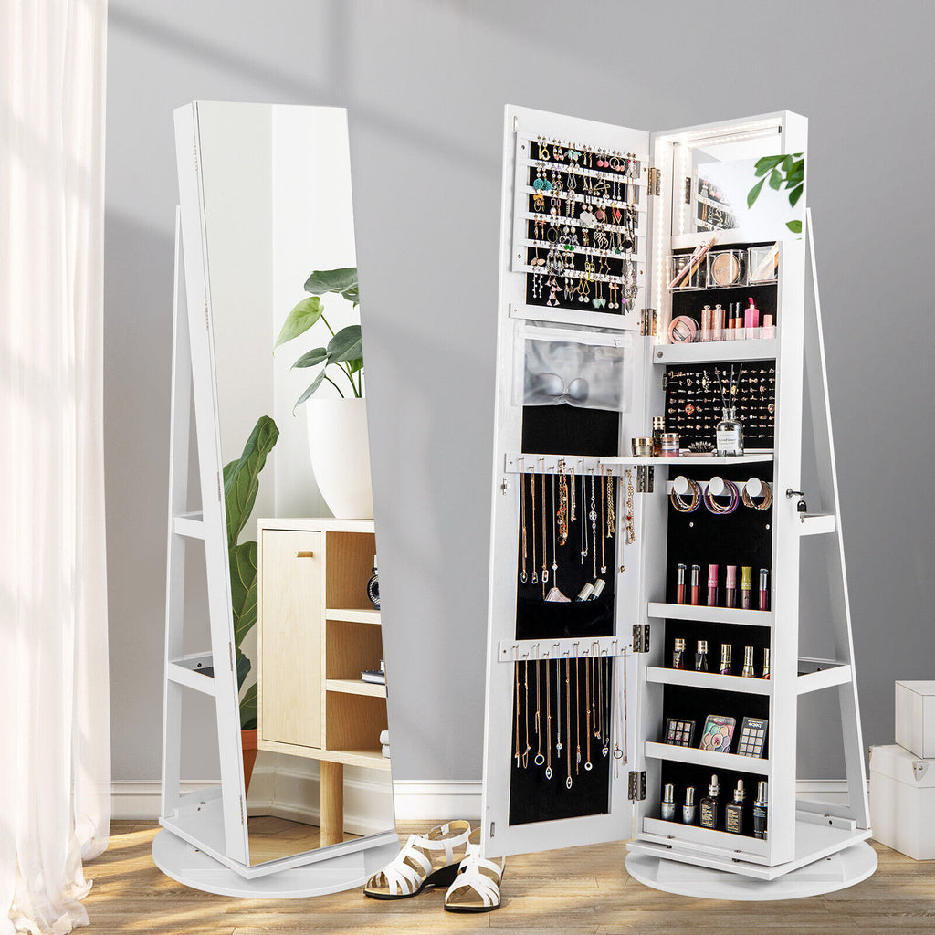 360° Rotating Jewelry Cabinet with LED Mirror - Purple, 5 Shelves
