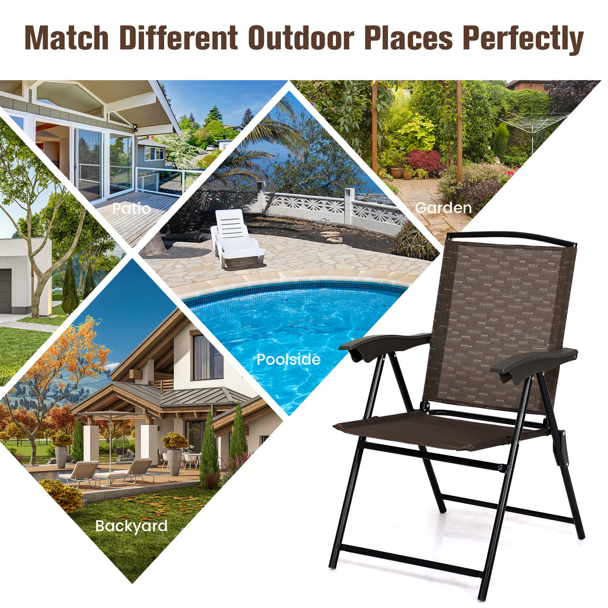 4-Piece Folding Dining Chairs with Adjustable Sling Back