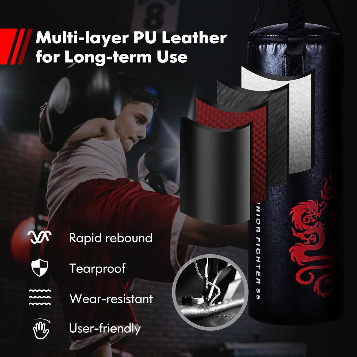Kids Boxing Set with 40Lbs Sandbag Gloves Jump Rope Carry Bag - Variation 5 Pieces