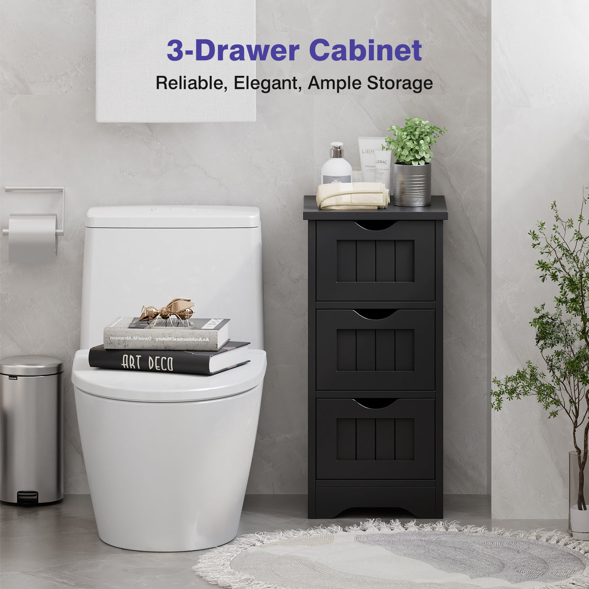 3-Drawer Bathroom Floor Storage Cabinet, Black