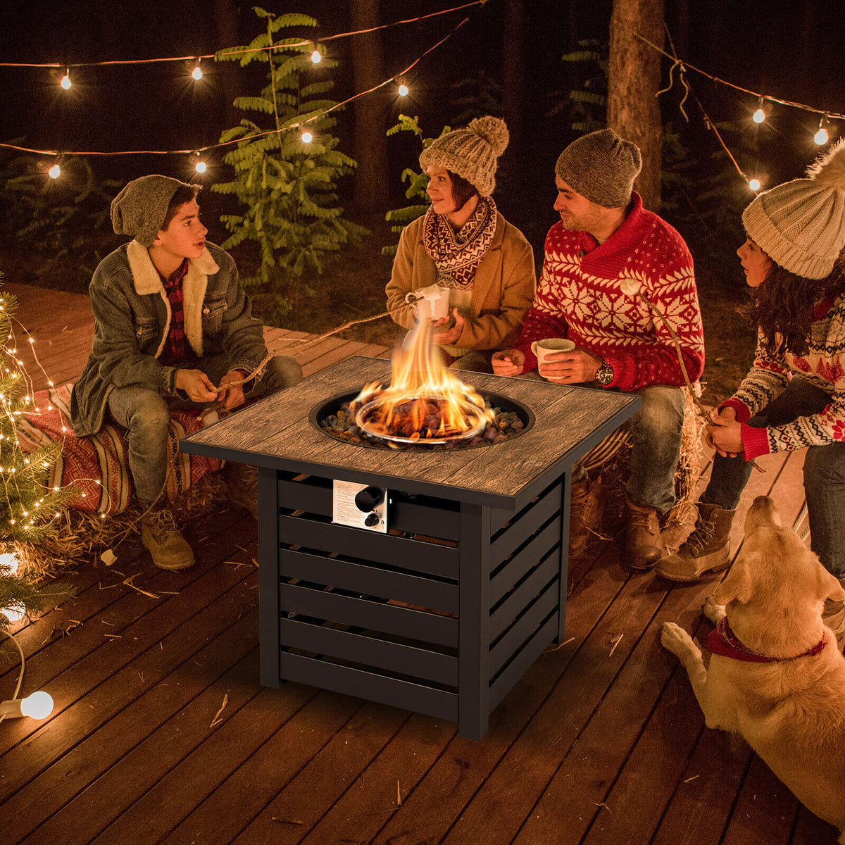Square Propane Fire Pit Table with Lava Rocks & Cover