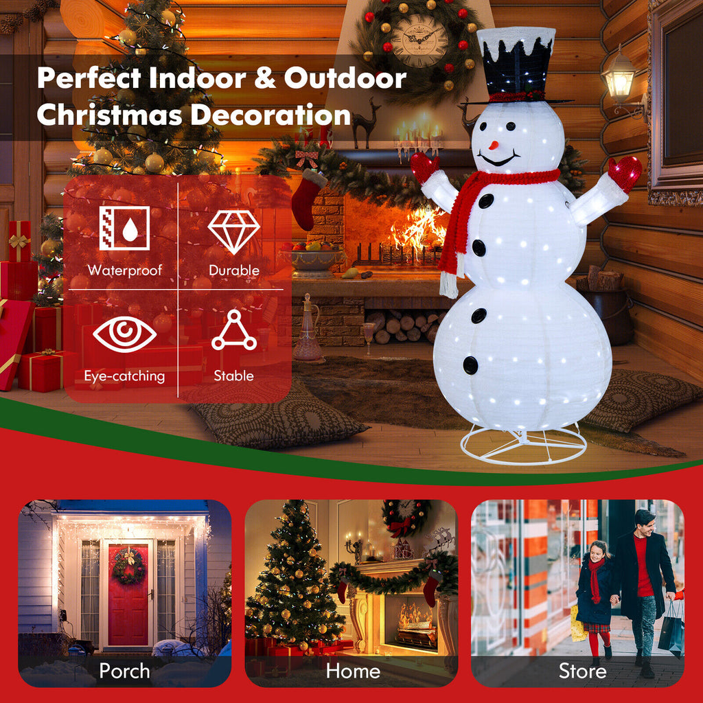 White Lighted Snowman Decor with Top Hat and Red Scarf - 6 Feet