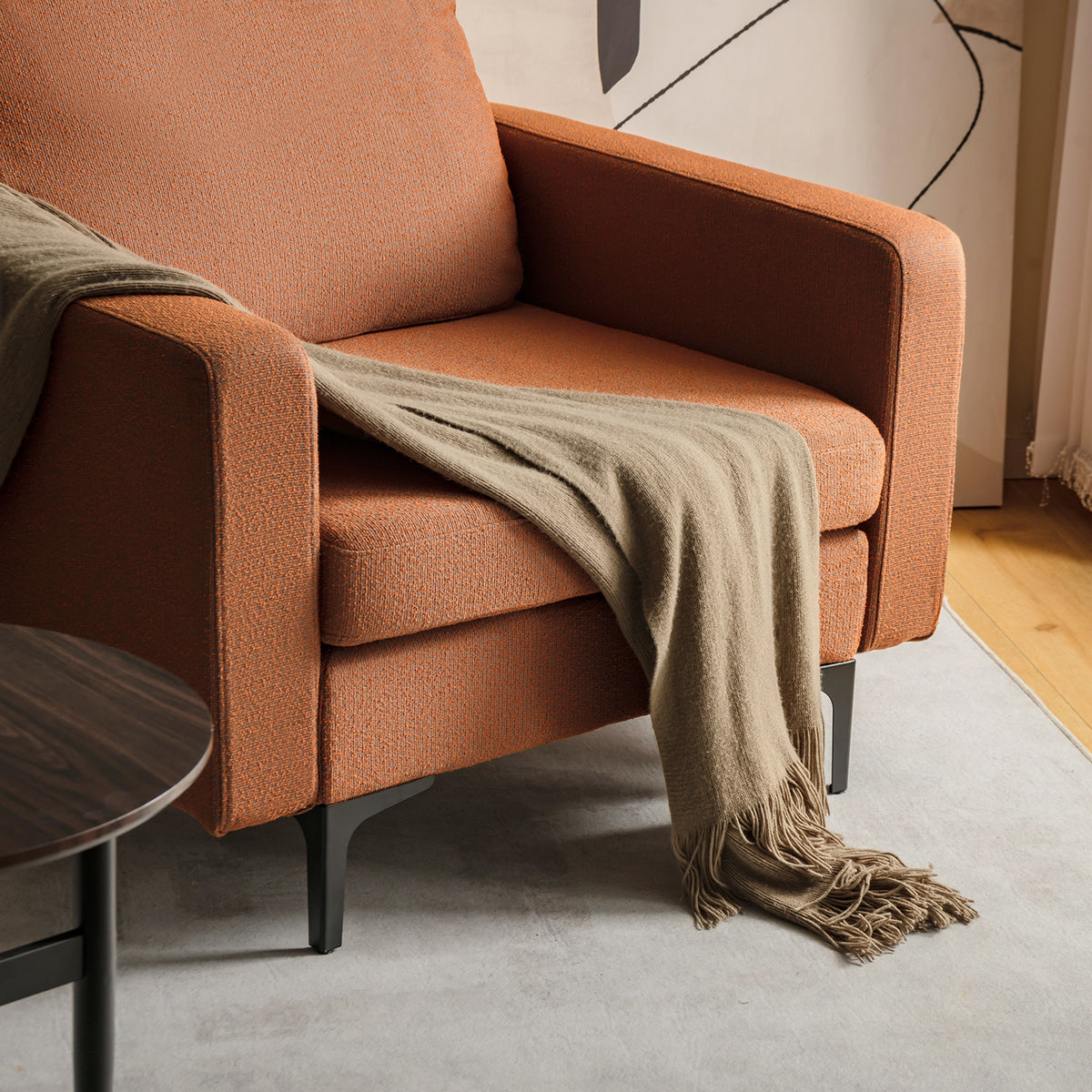 Modern Accent Armchair with Side Storage Pocket - Orange