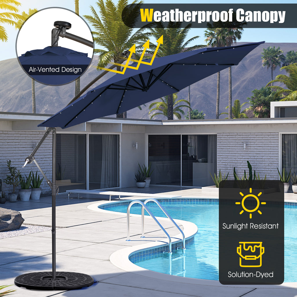 10 x 8.4 Feet Cantilever Patio Umbrella with Solar Lights - Navy