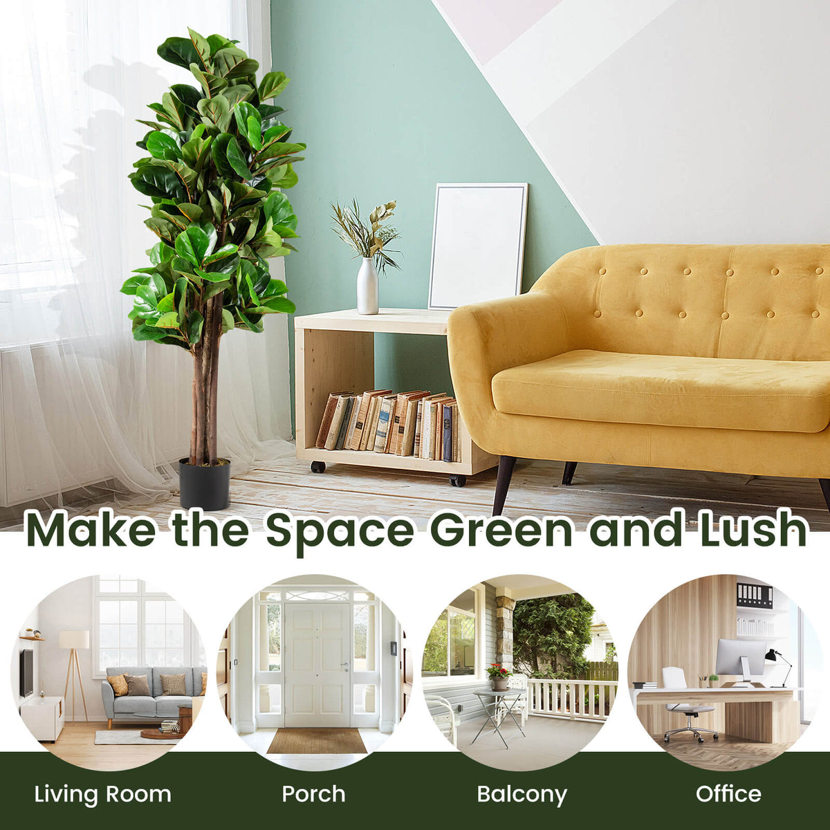 5 Feet Artificial Fiddle Leaf Fig Tree - Decorative Indoor Plant with Pot