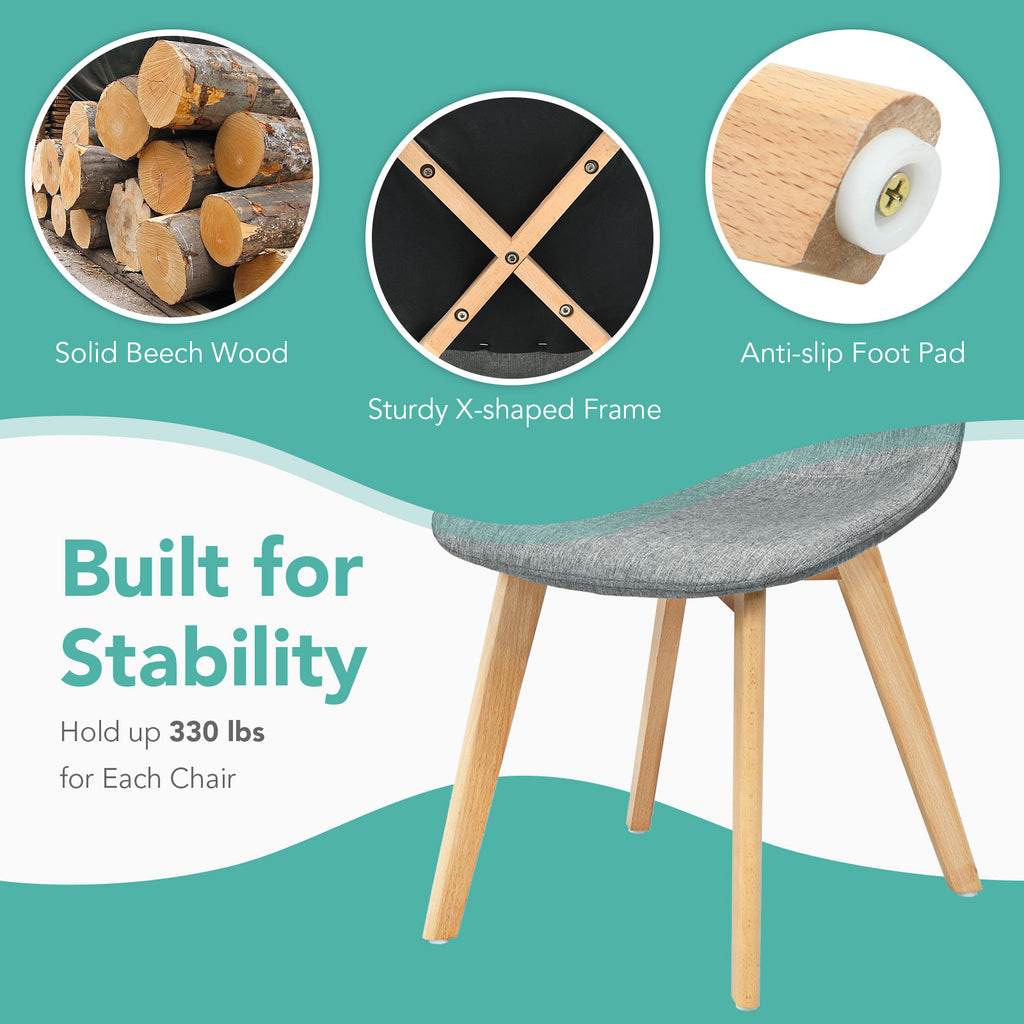 Modern Dining Chair Set of 4 – Wood Legs & Fabric Cushion