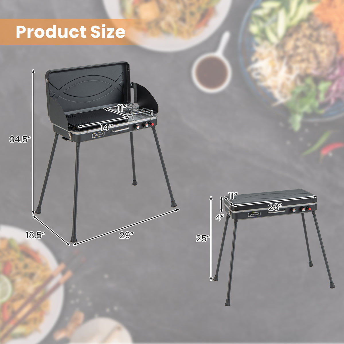 2-in-1 Camping Gas Grill and Stove with Detachable Legs - Black