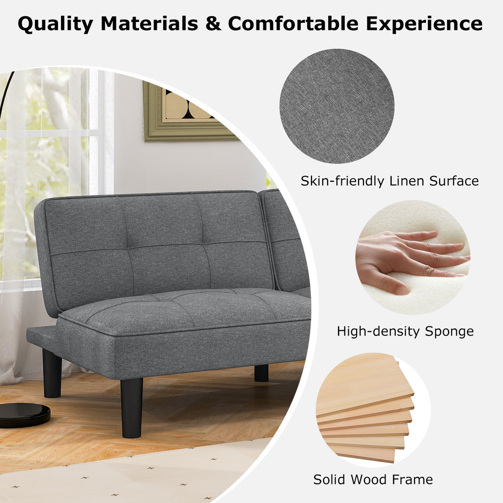 Convertible Futon Sofa Bed with 6-Position Backrest - Gray