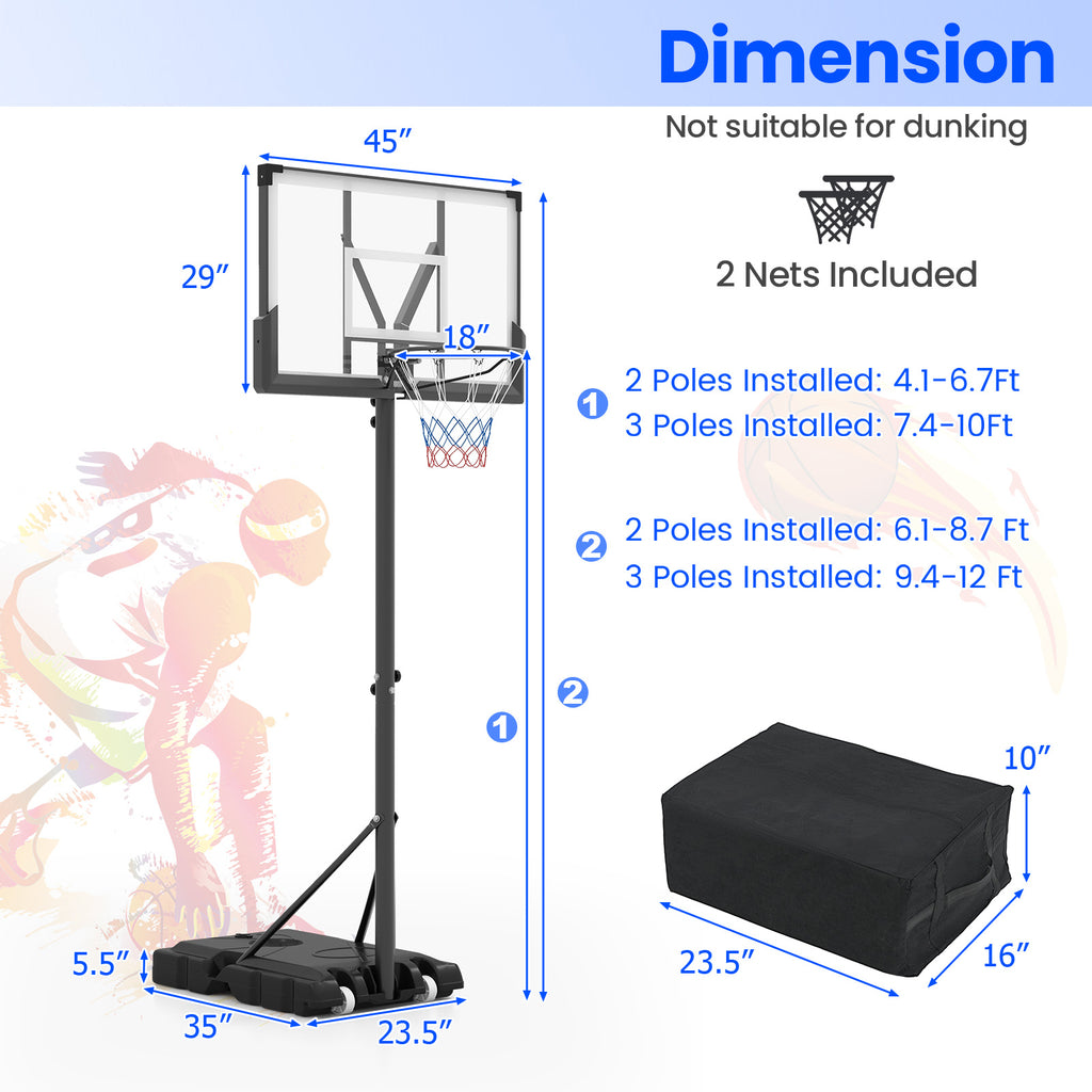 Portable Adjustable Basketball Hoop System for Kids Teens Adults Outdoor Indoor