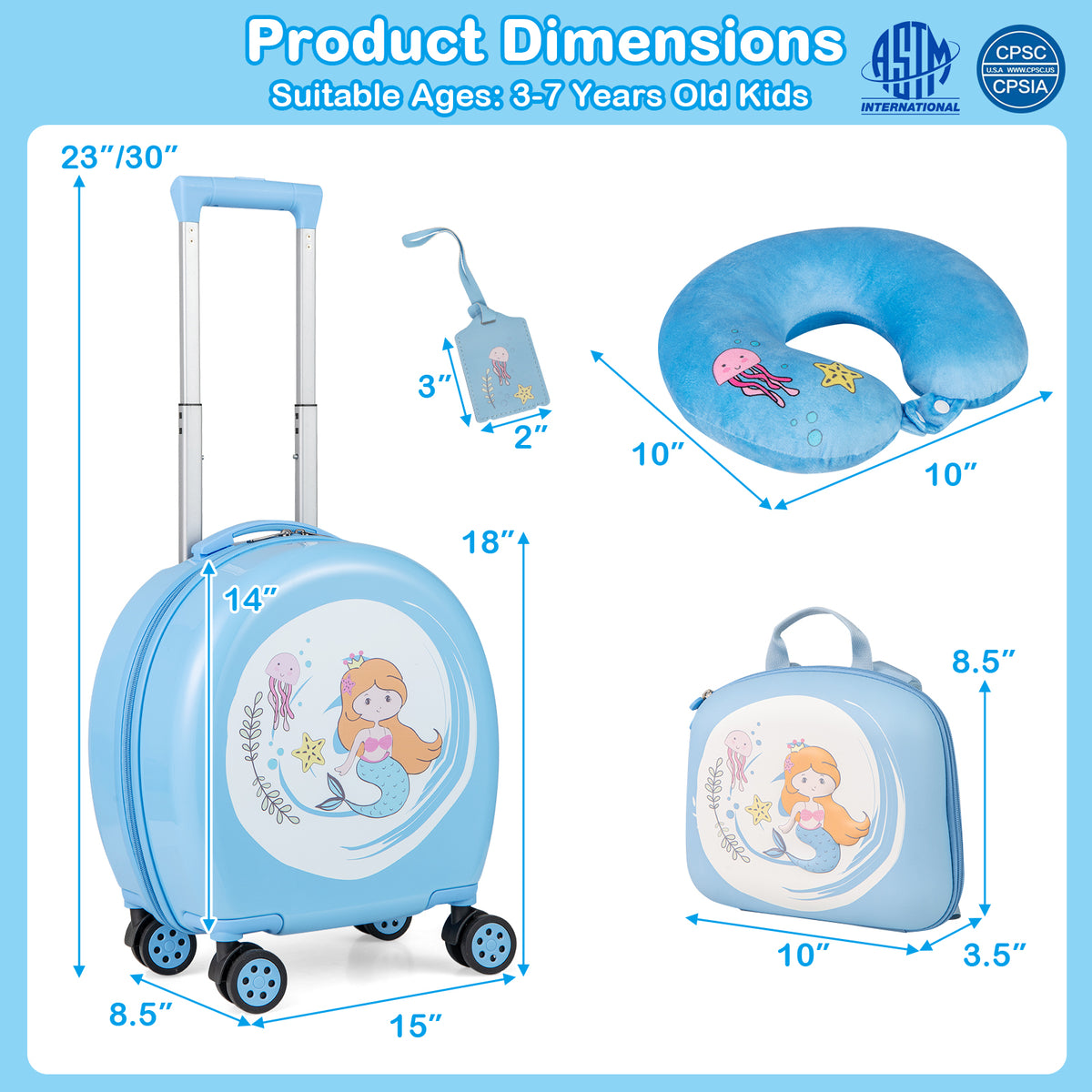 Kids Luggage Set with 14-Inch Carry-On Spinner & 10-Inch Backpack - Blue