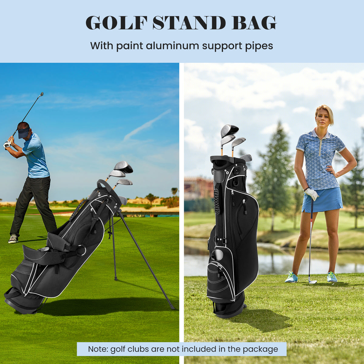Golf Stand Cart Bag with 4-Way Divider and Organizer Pockets - Black